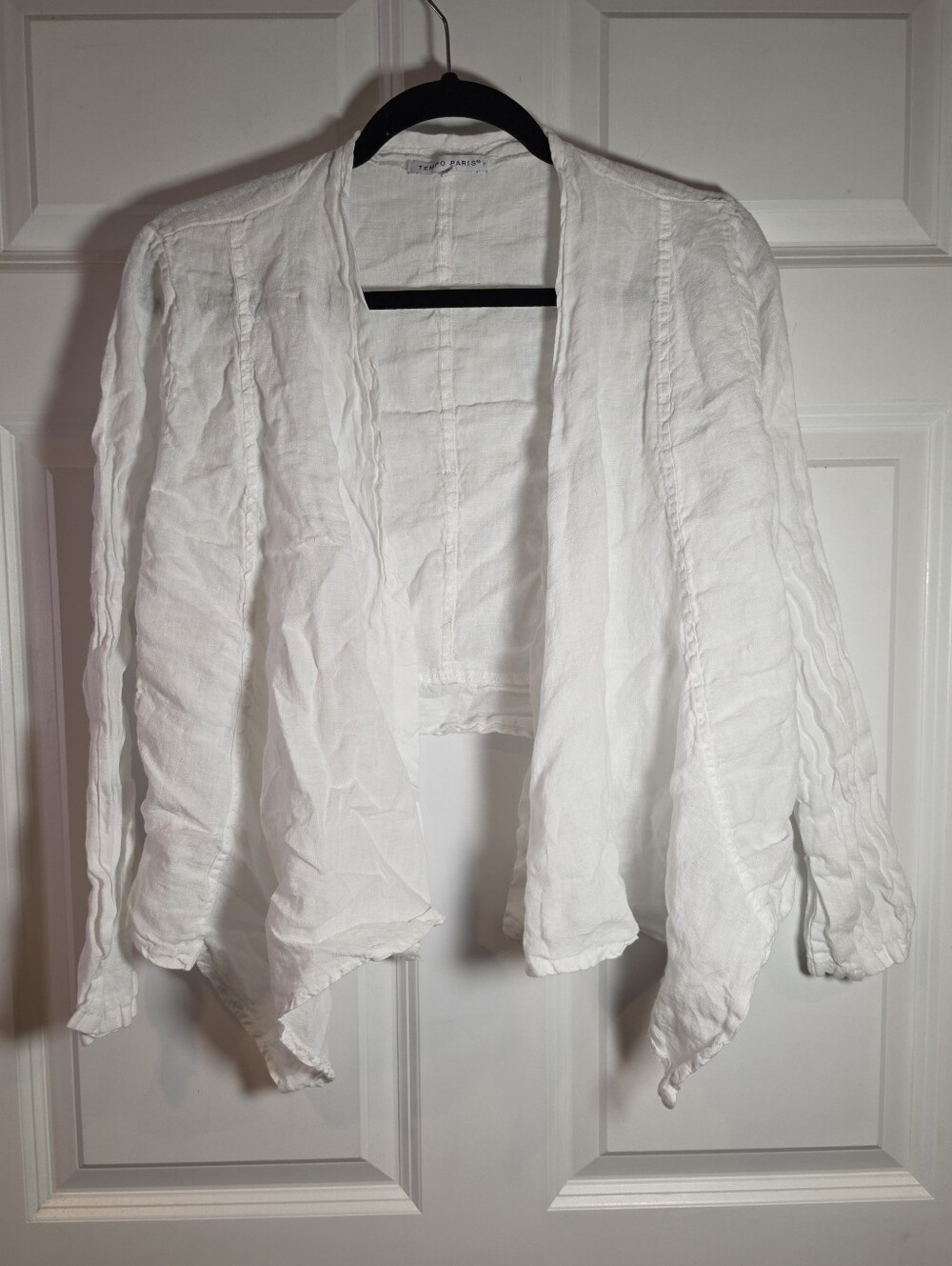 Tempo Paris Lightweight White Linen Open-Front Women's Top M
